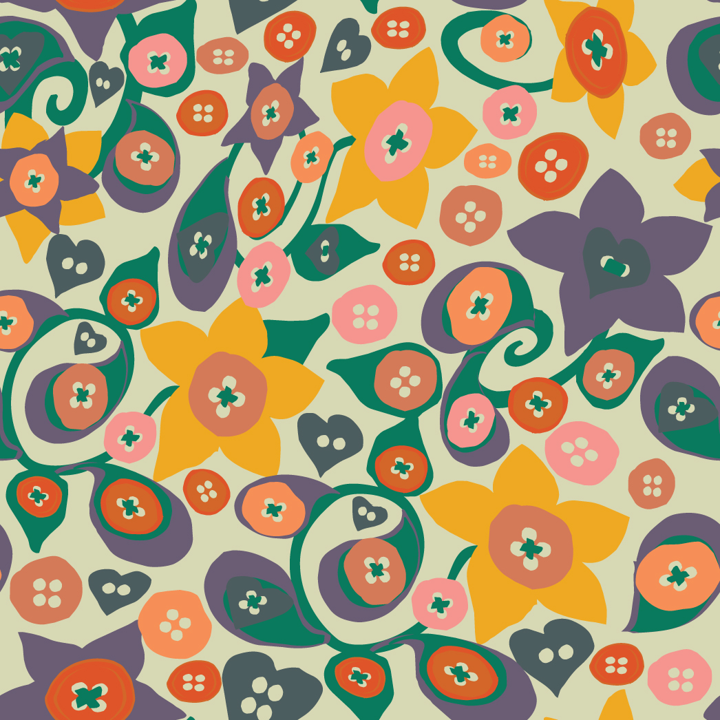 Floral Buttons, Yellow and Pink Small